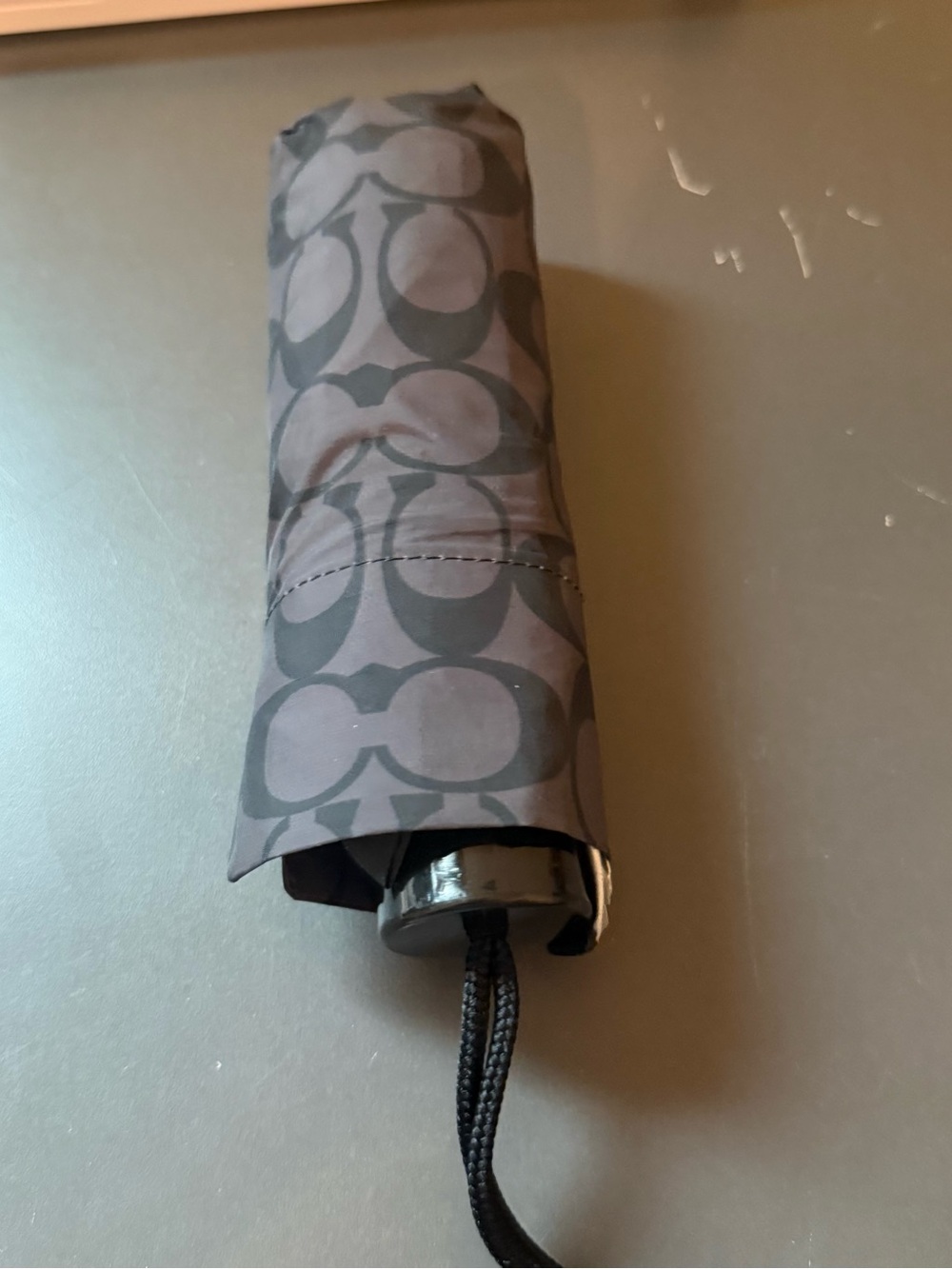 Coach Compact Umbrella in Charcoal and Black